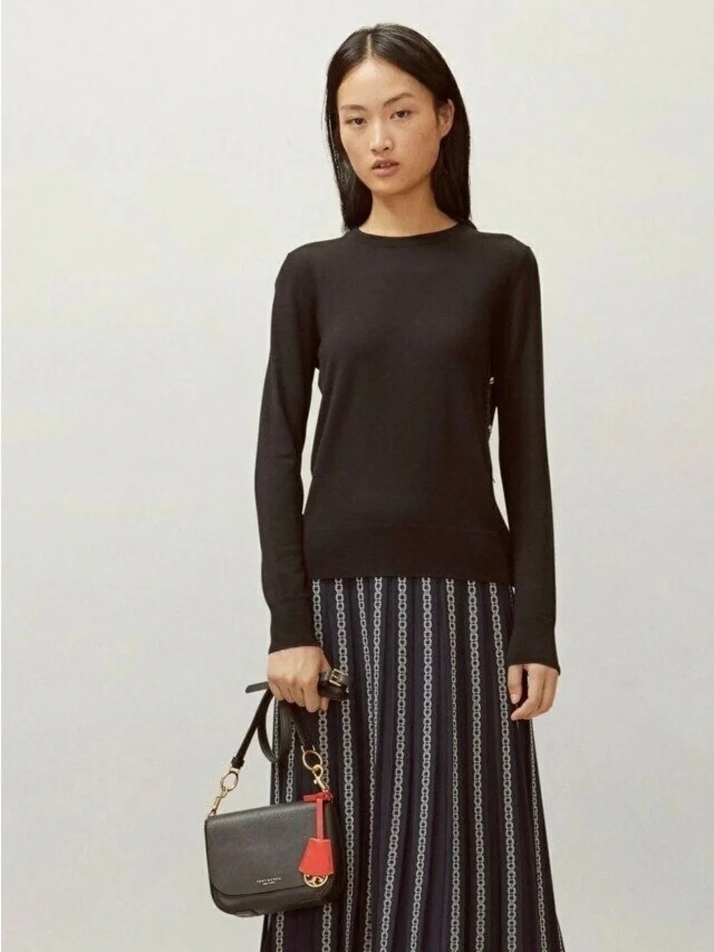 Tory Burch NWT Madeline Pullover Sweater Womens Sz Small Black 100% Merino Wool